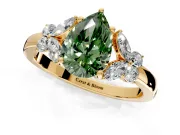 Solitaire Engagement Ring Setting for Fancy Green Pear-Shaped Center with Marquise Flower Shoulders and Prong Head in Yellow Gold