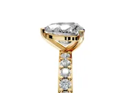 Solitaire Engagement Ring Setting for Heart-Shaped Center with Round Cut Pave Band and Prong Head in Yellow Gold