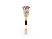 Cluster Engagement Ring Setting for Fancy Pink Round Cut Center with 2-Row Shoulder Clusters and Prong Head in Yellow Gold