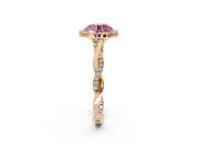 Halo Engagement Ring Setting for Fancy Pink Round Cut Center with Twist Band and Prong Head in Rose Gold