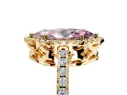 Accent Halo Engagement Ring Setting for Fancy Pink Marquise Center with Full-Length Pave Band and Prong Head in Yellow Gold