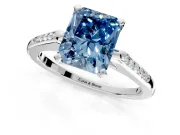 Solitaire Engagement Ring Setting for Fancy Blue Radiant Cut Center with Channel Accents and Prong Head in Platinum