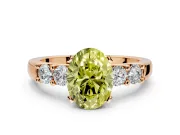 5 Stone Engagement Ring Setting for Fancy Yellow Oval Center with Plain Band and Prong Head in Rose Gold