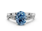 Solitaire Engagement Ring Setting for Fancy Blue Oval Center with Twisted Pave Split Shank and Prong Head in Platinum