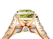 Solitaire Engagement Ring Setting for Fancy Yellow Princess Cut Center with Pave Cathedral Shoulders and Prong Head in Rose Gold