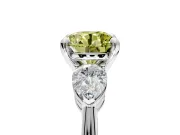 3 Stone Engagement Ring Setting for Fancy Yellow Round Cut Center with Large Pear-Shaped Accents and Prong Head in White Gold