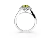 Halo Engagement Ring Setting for Fancy Yellow Round Cut Center with Narrowing Pave Band and Prong Head in Sterling Silver
