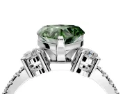 3 Stone Engagement Ring Setting for Fancy Green Heart-Shaped Center with Round Cut Side Accents and Prong Head in Platinum