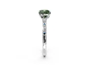 Baguette Engagement Ring Setting for Fancy Green Cushion Cut Center with Alternating Bar-Set Band and Prong Head in White Gold