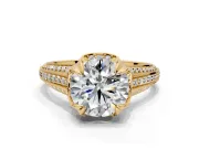 Solitaire Engagement Ring Setting for Round Cut Center with Accented Split Shank and Prong Head in Yellow Gold