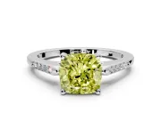 Solitaire Engagement Ring Setting for Fancy Yellow Cushion Cut Center with Channel Accents and Prong Head in Platinum