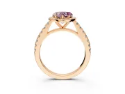 Halo Engagement Ring Setting for Fancy Pink Heart-Shaped Center with Full Pave Band and Prong Head in Rose Gold