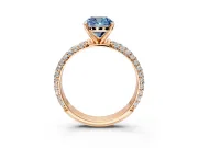Solitaire Engagement Ring Setting for Fancy Blue Cushion Cut Center with Domed Multi-Row Pave Band and Prong Head in Rose Gold