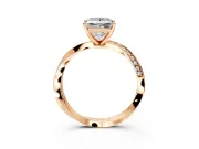 Side Accent Engagement Ring Setting for Princess Cut Center with Accent Shoulders and Prong Head in Rose Gold