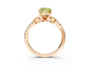 Leaf Motif Engagement Ring Setting for Fancy Yellow Cushion Cut Center with Pave Band and Prong Head in Rose Gold