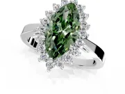 Starburst Halo Engagement Ring Setting for Fancy Green Marquise Center with Flat Cathedral Band and Prong Head in Sterling Silver