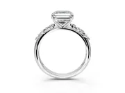 Cluster Engagement Ring Setting for Asscher Cut Center with Round Cut Accent Band and Prong Head in Platinum