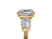 3 Stone Engagement Ring Setting for Asscher Cut Center with Large Pear-Shaped Accents and Prong Head in Yellow Gold