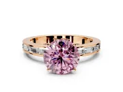 Solitaire Engagement Ring Setting for Fancy Pink Round Cut Center with Channel Baguette Band and Prong Head in Rose Gold
