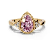 Cluster Engagement Ring Setting for Fancy Pink Pear-Shaped Center with Milgrain Shoulder Clusters and Prong Head in Yellow Gold