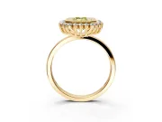 Halo Engagement Ring Setting for Fancy Yellow Emerald Cut Center with Milgrain Bezel Rim, Plain Band and Prong Head in Yellow Gold