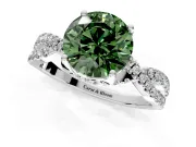 Solitaire Engagement Ring Setting for Fancy Green Round Cut Center with Narrow Twist Pave Band and Prong Head in White Gold