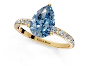 Solitaire Engagement Ring Setting for Fancy Blue Pear-Shaped Center with Fine Pave Accents and Prong Head in Yellow Gold