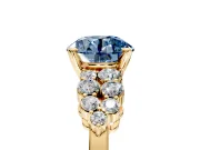 Cluster Engagement Ring Setting for Fancy Blue Round Cut Center with 2-Row Shoulder Clusters and Prong Head in Yellow Gold