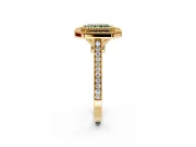 Halo Engagement Ring Setting for Fancy Green Radiant Cut Center with Milgrain Frame, Pave Band and Prong Head in Yellow Gold