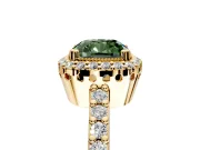 Halo Engagement Ring Setting for Fancy Green Cushion Cut Center with Inner Milgrain Border and Prong Head in Yellow Gold