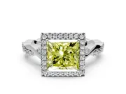 Halo Engagement Ring Setting for Fancy Yellow Princess Cut Center with Twist Band and Prong Head in White Gold