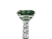 Solitaire Engagement Ring Setting for Fancy Green Emerald Cut Center with Large Accent Band and Prong Head in White Gold