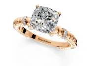 Rope Engagement Ring Setting for Cushion Cut Center with Accent Shoulders and Prong Head in Rose Gold