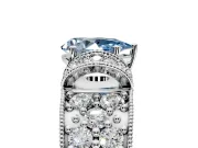 Pave Engagement Ring Setting for Fancy Blue Pear-Shaped Center with Curved Accent Rows, Openwork and Prong Head in Platinum