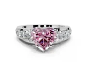 Solitaire Engagement Ring Setting for Fancy Pink Heart-Shaped Center with Graduated Shared Prongs and Prong Head in Sterling Silver