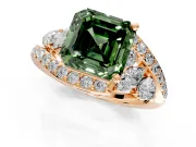 Halo Engagement Ring Setting for Fancy Green Asscher Cut Center with Marquise and Pave Bypass Band and Prong Head in Rose Gold