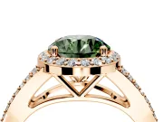 Halo Engagement Ring Setting for Fancy Green Round Cut Center with Pave Split Shank and Prong Head in Rose Gold