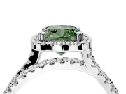 Halo Engagement Ring Setting for Fancy Green Cushion Cut Center with Double Pave Split Shank and Prong Head in Platinum