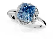Floral Frame Engagement Ring Setting for Fancy Blue Radiant Cut Center with Accent Clusters and Prong Head in White Gold