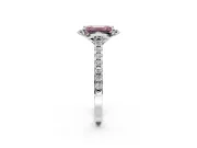 Floral Engagement Ring Setting for Fancy Pink Emerald Cut Center with Pave Band and Floral Prong Head in Platinum