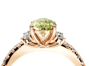 Paired Accent Engagement Ring Setting for Fancy Yellow Pear-Shaped Center with Pave Band and Prong Head in Rose Gold