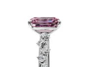 Cluster Engagement Ring Setting for Fancy Pink Emerald Cut Center with Round Cut Accent Band and Prong Head in Sterling Silver