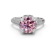 Solitaire Engagement Ring Setting for Fancy Pink Round Cut Center with Accented Split Shank and Prong Head in Sterling Silver