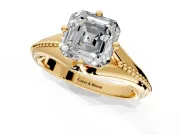Solitaire Engagement Ring Setting for Asscher Cut Center with Milgrain Cathedral Band and Prong Head in Yellow Gold