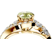 Halo Engagement Ring Setting for Fancy Yellow Oval Center with Marquise and Pave Bypass Band and Prong Head in Yellow Gold