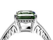 Engraved Engagement Ring Setting for Fancy Green Asscher Cut Center with Milgrain Pave Band and Prong Head in Platinum