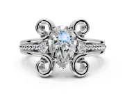 Solitaire Engagement Ring Setting for Pear-Shaped Center with Twisted Band and Scroll Prong Head in White Gold
