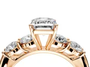 5 Stone Engagement Ring Setting for Emerald Cut Center with Graduated Accents and Prong Head in Rose Gold
