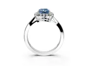 Starburst Halo Engagement Ring Setting for Fancy Blue Radiant Cut Center with Flat Cathedral Band and Prong Head in Platinum