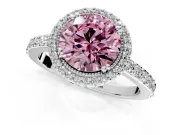 Halo Engagement Ring Setting for Fancy Pink Round Cut Center with Inner Milgrain Border and Prong Head in Platinum
